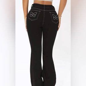 SHEIN petite butterfly embroidered jeans